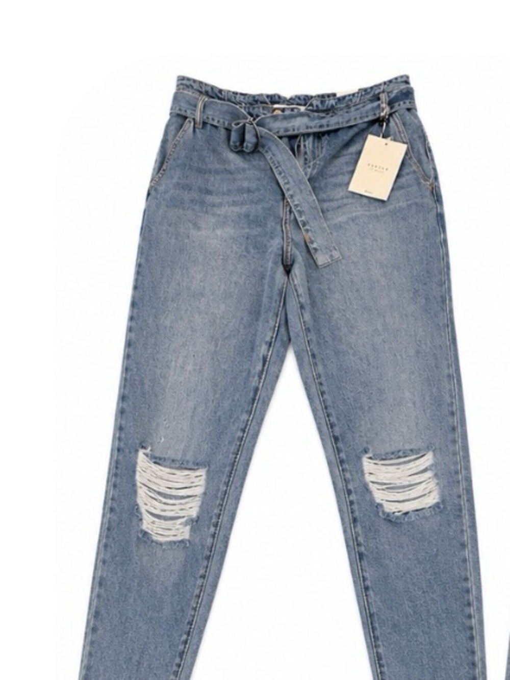 KanCan Light Blue Paperbag Waist Distressed Boot Cut Jeans